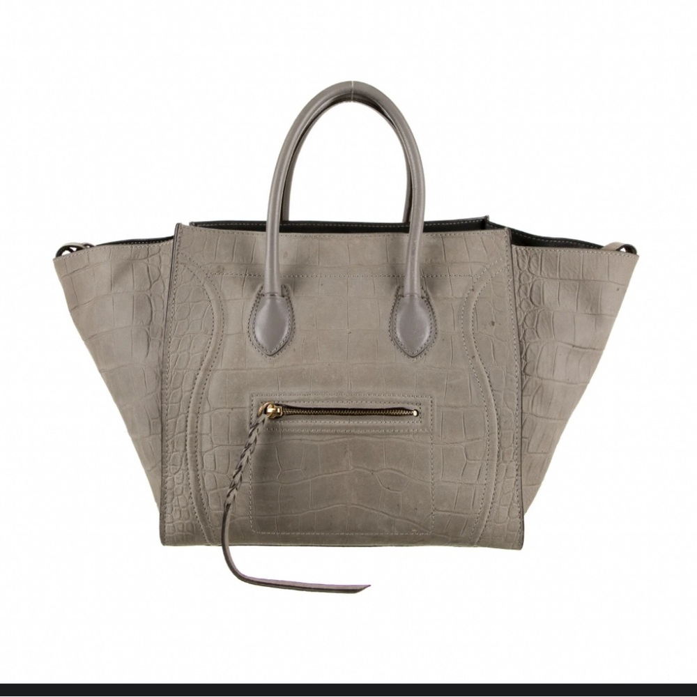 Celine Gray Embossed Medium Luggage Phantom